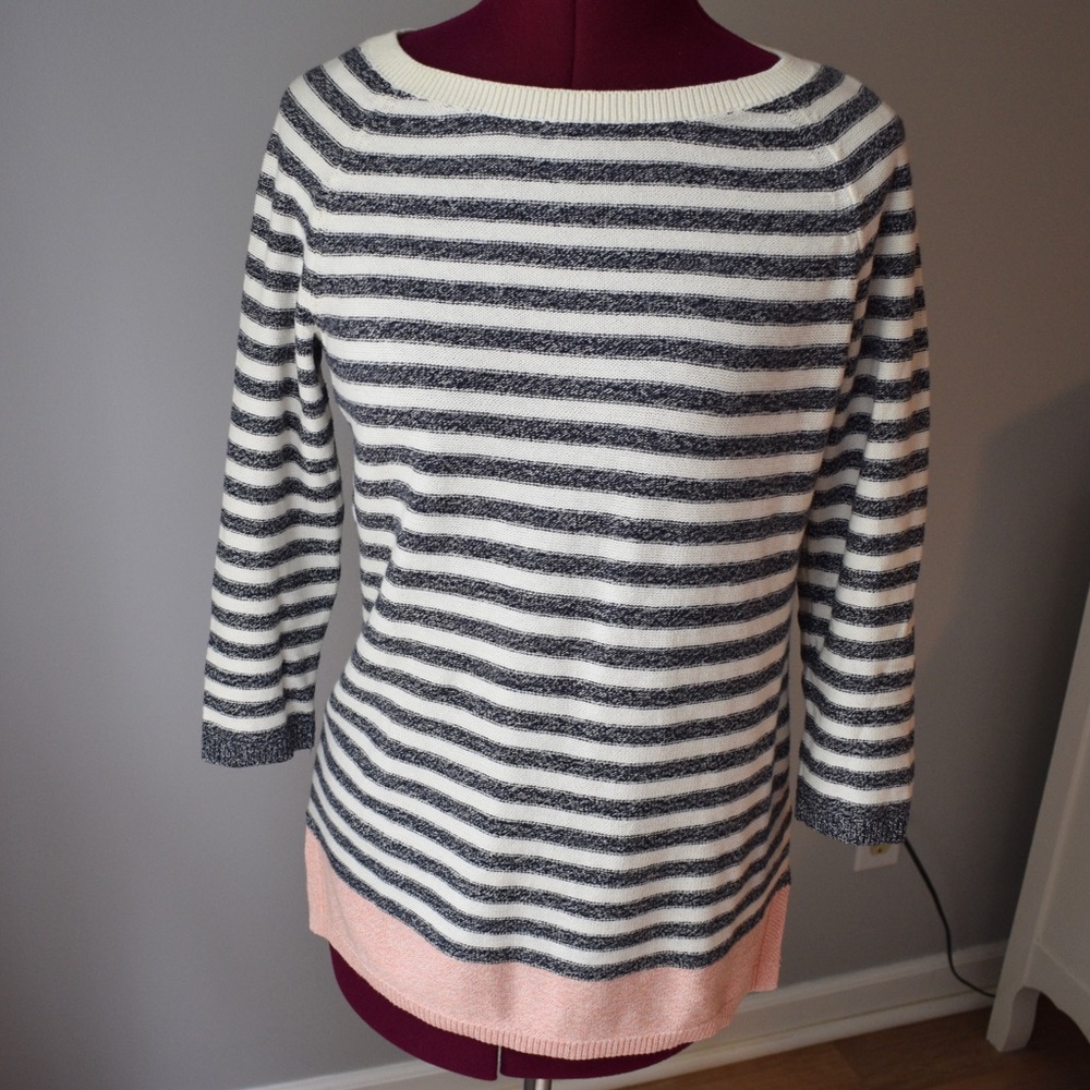 Talbots 3/4 Sleeve Boatneck Striped Sweater XS